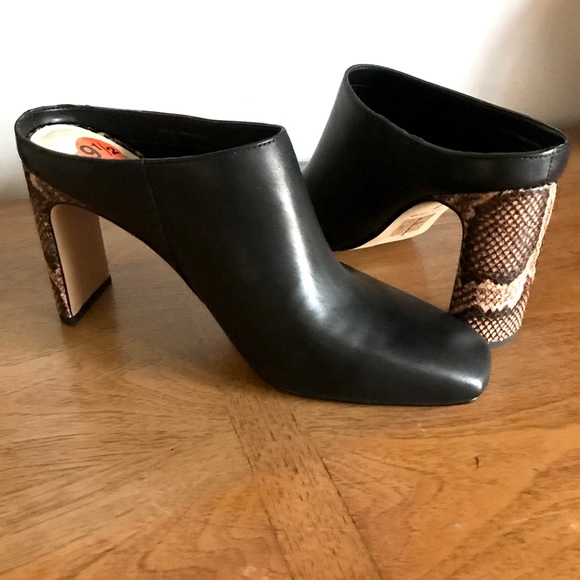 Dolce Vita Black Snake embossed heel Leather Mules - Picture 3 of 15